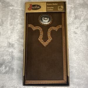 Justin Men's Rodeo Wallet Brown Suede Genuine Leather RFID Checkbook Western